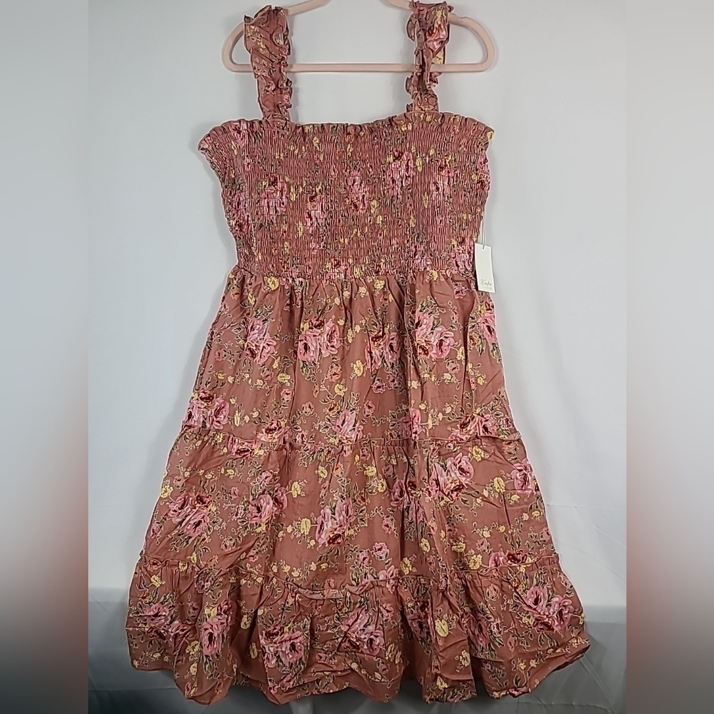 Winslow Collection Woman’s Blushing Beauty Smocked Midi Pink Floral Dress Sz 3XL